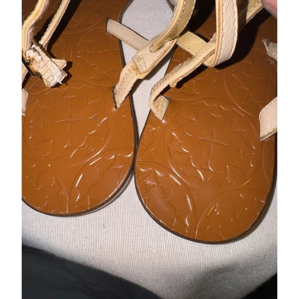 Kate Spade Flat Thong Sandal Buckle Ankle Strap 37 sz 6.5 cream beachy ethereal